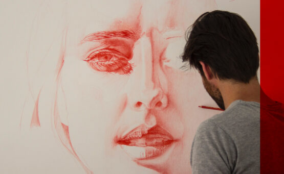 Daan Noppen working on a big scale drawing