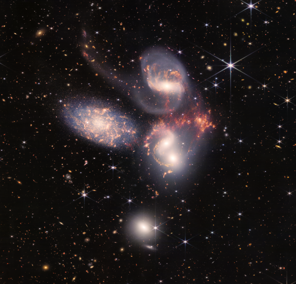 Quinteto de Stephan. Foto: NASA, ESA, CSA, STScI