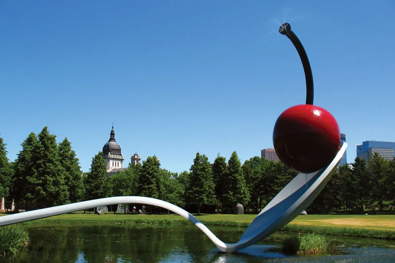 Spoonbridge and Cherry, sculpture by Claes Oldenburg and Coosje van Bruggen, 1985–88; in the Minneapolis Sculpture Garden of the Walker Art Center, Minneapolis, Minnesota. © Michael Rubin/Shutterstock.com